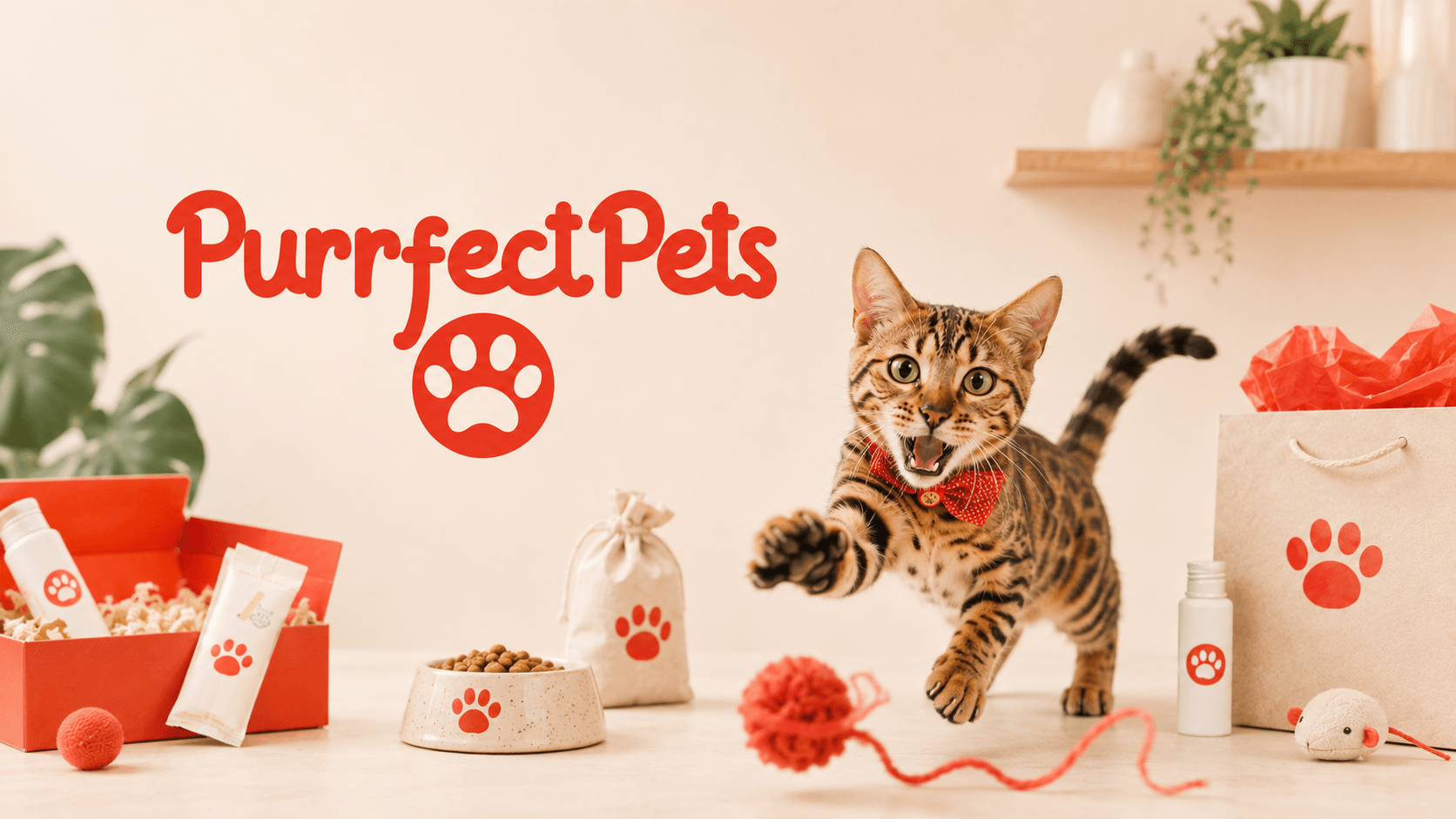 a cat with somes goodies from Purrfect Pet